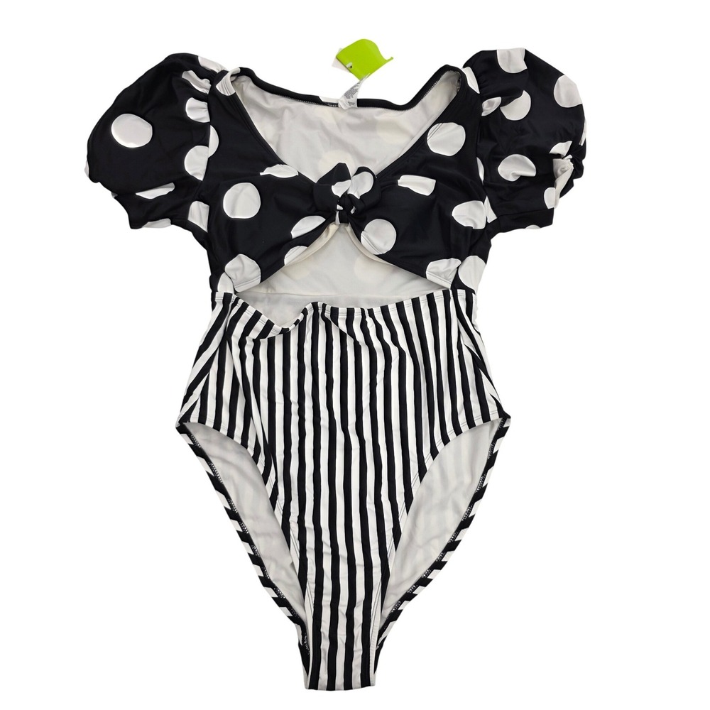 Tabitha Brown for Target Polka Dot Stripe Puff Sleeve One Piece Swimsuit XL